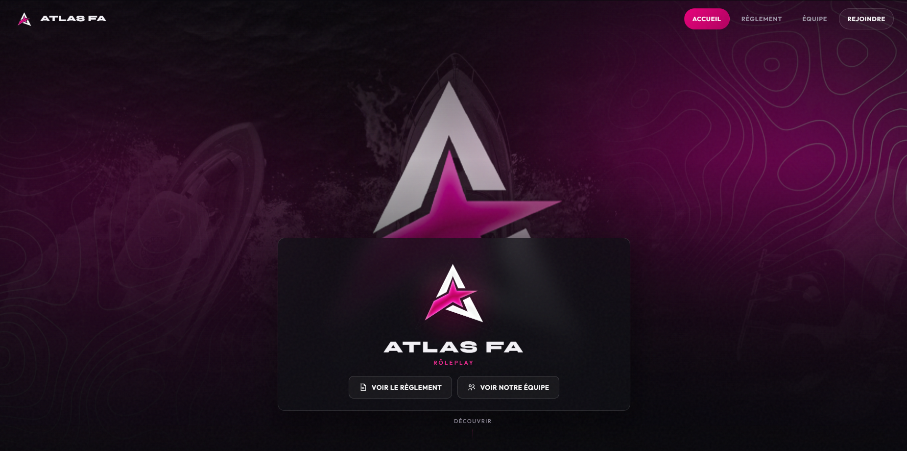 Atlas FA - page d’accueil avec hero RôlePlay